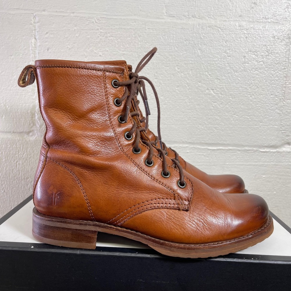 Frye 76276 Brown Leather Ankle Combat Boots Lace up Women's Size 8 B